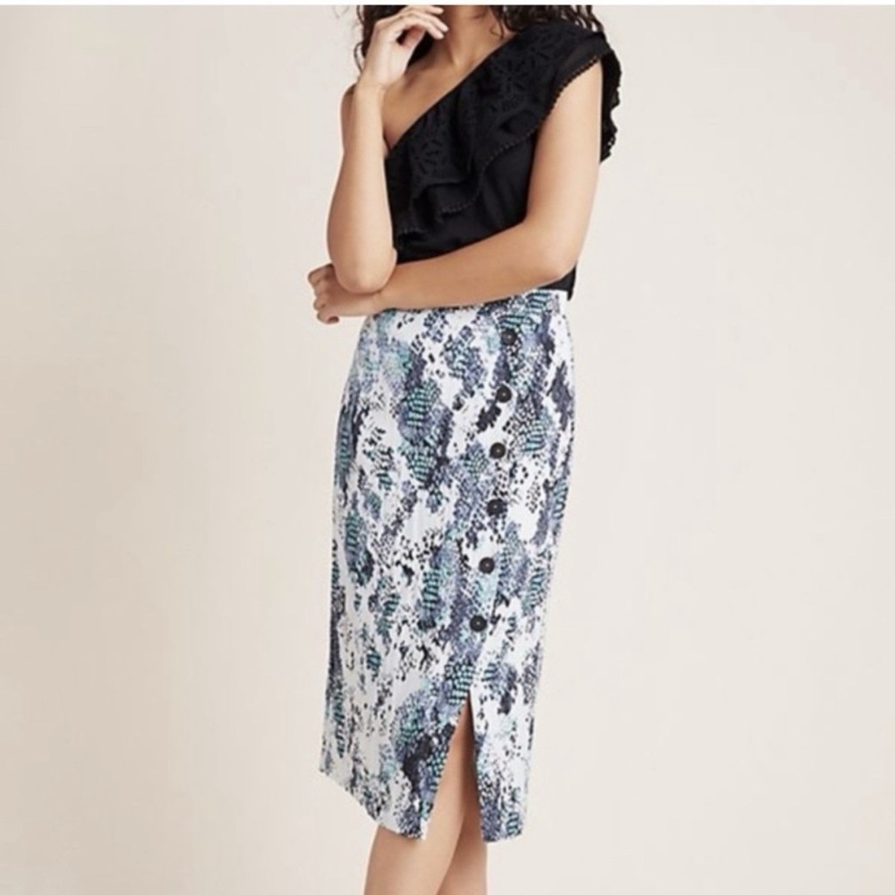 Anthropologie Hutch Serpentine Midi Skirt Womens 6 Blue Reptile Classic Office